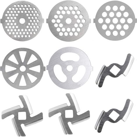 Accessoires pour hachoir à viande domestique : couteau en acier inoxydable, lame à mailles, appareil à lavement, plaque perforée pour hachoir à viande. (1/5)
