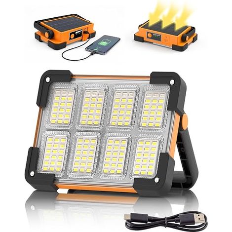Rechargeable LED Floodlight, Solar Portable LED Floodlight and Rechargeable Battery, 4 Modes 6000 mAh Work Light for Camping, Construction Site, Garage, Workshop (1/5)