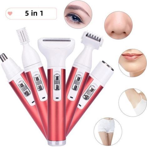 Epilatore e rasoio elettrico 5 in 1 da donna: rasatura indolore con 5 testine flottanti, tagliacapelli senza fili ricaricabile - Rosa