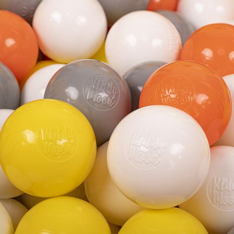 ZK6-87-500 KiddyMoon Balles en plastique 6 cm Jaune-Blanc-Gris-Orange Lot de 500 balles de 6 cm (1/2)