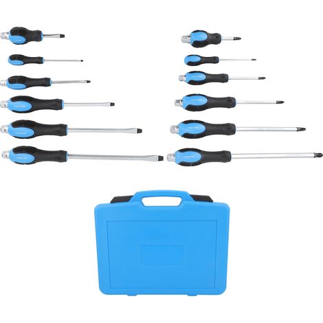 Ensemble de 12 tournevis magnétiques robustes à torsion élevée : 6 tournevis cruciformes et 6 tournevis plats pour atelier domestique (1/5)