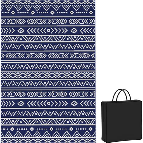 Tapis d’extérieur réversible bleu et blanc style géométrique avec sac de transport, 182 x 274 cm (1/5)