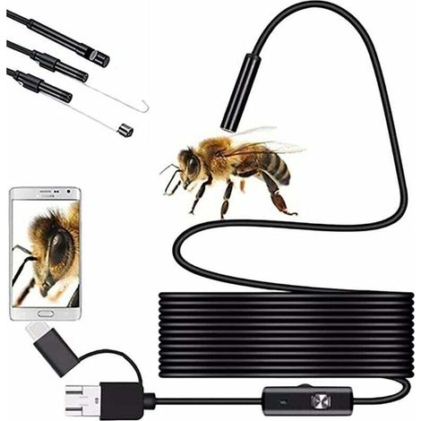 7mm Caméra endoscope HD étanche avec IP67, endoscop portable avec et type C, caméra tubulaire avec câble semi-rigide, caméra d'inspection avec crochet(1M) (1/4)