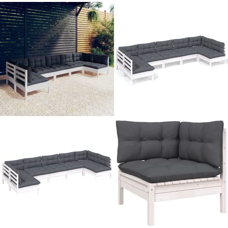 Salon de jardin 7 pcs avec coussins blanc bois de pin massif - Salon De Jardin - Mobilier De Jardin - Ensemble Salon De Patio - Meubles De Terrasse - Bois De Pin - Home & Living (1/5)