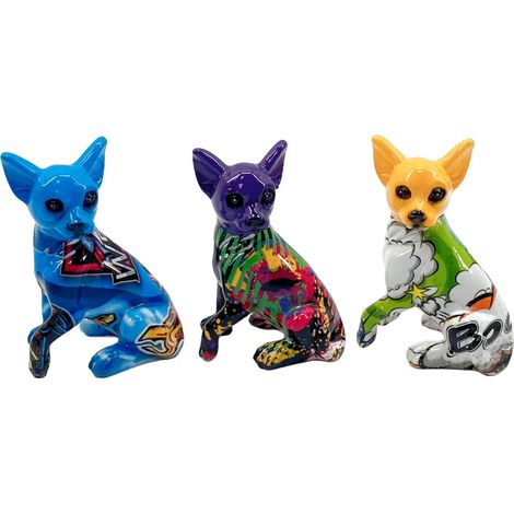 Piccola statuetta in resina Pop Art a forma di cane, set da 3, multicolore, ideale per l'arredamento moderno