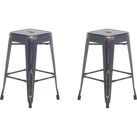 Conjunto de 2 taburetes de acero negro dorado 60 cm industrial interior baño cocina sala de estar exterior jardín Cabrillo