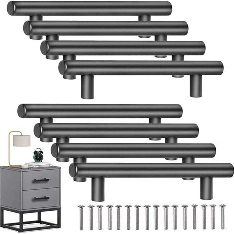 8 PCS T- Bar Bâton Cuisine Porte Poignées Tire Avec Vis(150MM), Acier Inoxydable Poignee de Meuble Cuisine Espacement des Trous de 96 mm, pour Porte d'armoire Poignées de Porte de Cuisine, le noir-ARC (1/5)