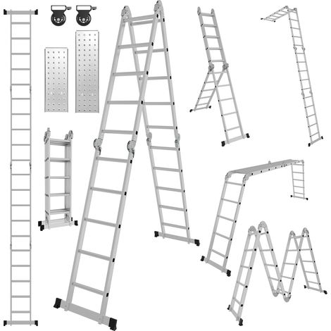 TolleTour Escalera multiposición 7 en 1 de aluminio, 4x5 peldaños, aprox. 582 cm / 5,8 m, plegable, 2 plataformas + 2 ruedas, carga máxima 150 kg (1/5)