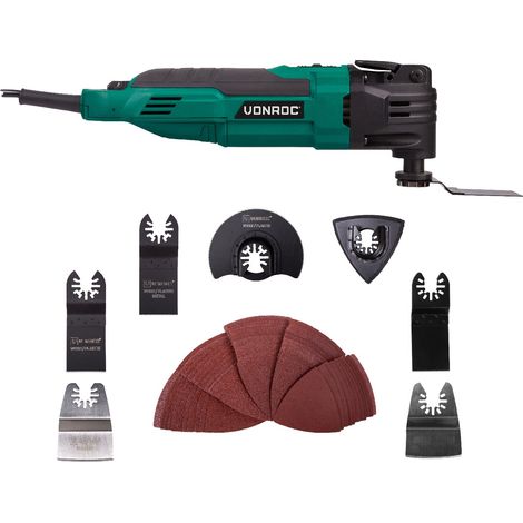 Vonroc – Outil multifonction oscillant 300W – 60 accessoires – Changement rapide – Pour bois dur et métal – Sac de rangement inclus
