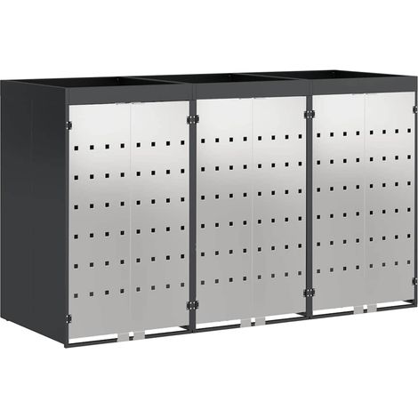 Rangement de poubelle à roulettes pour 3 poubelles Anthracite (1/5)