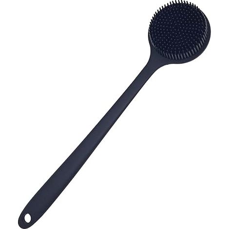 Brosse de douche pour le dos à long manche en silicone sans BPA hypoallergénique noir (1/4)