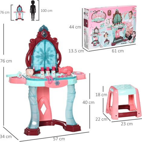 Ensemble coiffeuse pour enfants de 3 à 6 ans (avec tabouret), comprenant une lampe, de la musique et des accessoires. (1/5)