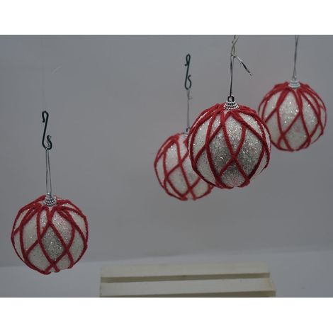 Palline rossa e bianca 10 cm 4pz con glitter da decorazioni addobbi natalizi per albero di natale (1/5)