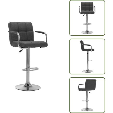 The Living Store Chaise de bar Gris foncé Tissu - Chaises De Bar - Tabouret De Comptoir - Chaise Contemporaine - Chaise Ajustable - Chaise Pivotante (1/5)