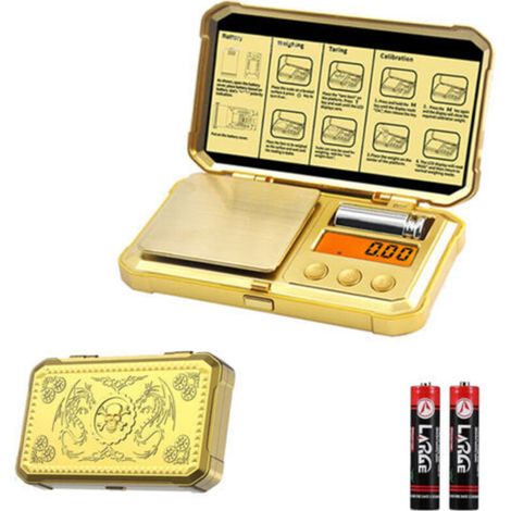 Small electronic scale 200g/0.01g, gold, with weights, 6 modes, weighing herbs and jewelry (battery included) (1/4)