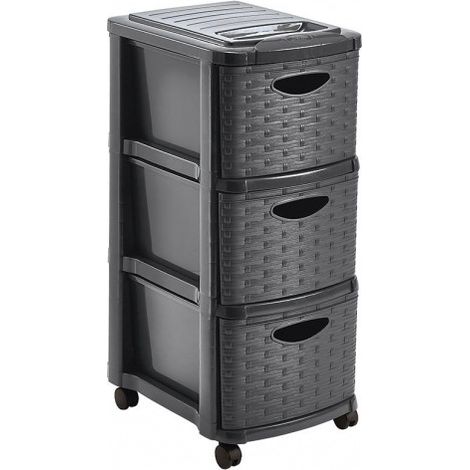 CAJONERA 3 MIMBRE "WEAVE" C/RDAS. GRIS - EHLIS