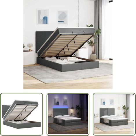 VidaXL Cadre de lit ottoman avec matelas gris foncé 140x200 cm tissu (1/5)