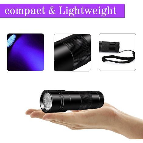 Torcia a luce nera UV, torcia a 12 LED, luce ultravioletta da 395 nm per geocaching, rilevatore di urina di animali domestici (1/4)