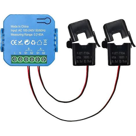 Compteur d'énergie intelligent Tuya WIFI bidirectionnel avec pince pour transformateur, application de surveillance de la puissance jusqu'à 80 A, alarme, 2 canaux - 2CT (1/5)