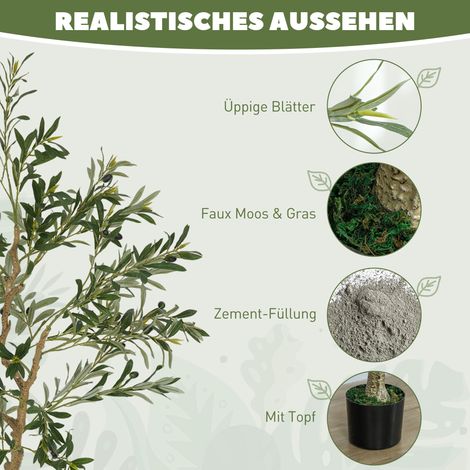 Olivier artificiel 150 cm, 720 feuilles, 40 olives, pot robuste inclus, plante verte décorative d'intérieur