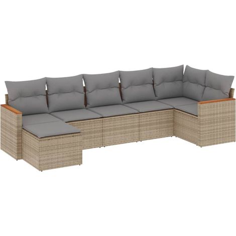 Set sofás de jardín 7 piezas y cojines ratán sintético beige vidaXL (1/3)
