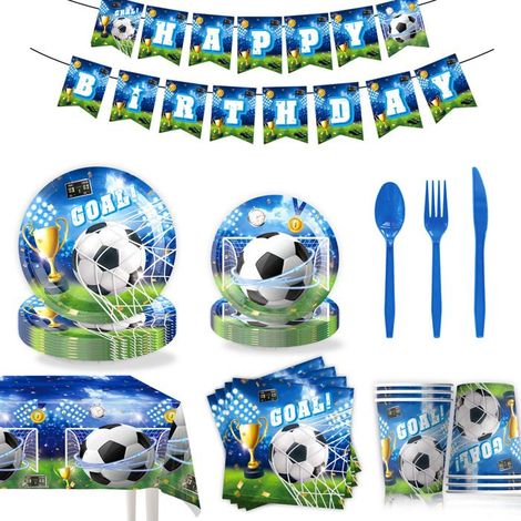 96 pièces Kit Vaisselle Jetable Football Coupe du Monde 2026, Assiettes 7" et 9" + Gobelets + Serviettes + Nappe + Couverts
