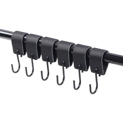 Crochet S en Cuir 6 Pcs,Crochets Inox 304,Crochets Avec Bande de Cuir,Crochet en S Pour Suspendre Lampes de Camping,Vêtements,Serviettes,Cuisine (1/5)