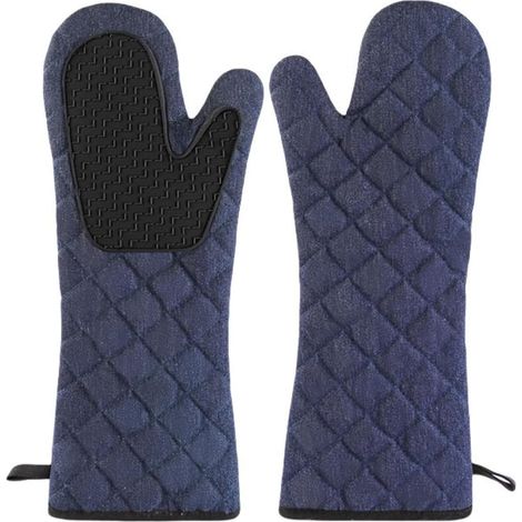 Guanti lunghi in denim di cotone trapuntato e silicone termoresistente, antiscivolo e perfetti per cucinare, cuocere al forno e grigliare. Confezione da 2 pezzi. (1/5)