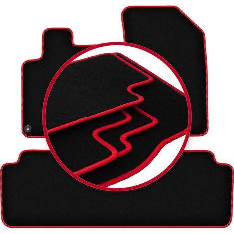Alfombrillas de terciopelo con borde rojo para Peugeot 407 coupé, sedán, station wagon, SW (2004-2011) (1/5)