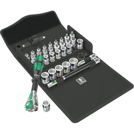 Wera – Coffret cliquet et douilles 35 pièces – Clé à cliquet 3/8 pouces – Douilles 6-19 mm en acier allié – Éjection rapide par bouton-poussoir (1/5)