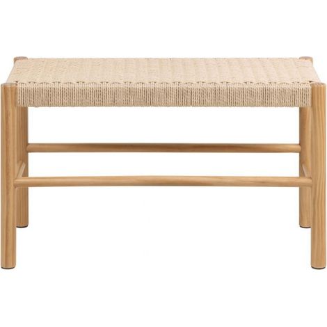Hellin – Banc en pin naturel L80 avec assise tressée en corde danoise – Dimensions 80x35x45cm – Pour 2 personnes – Poids maximum 110kg (1/5)