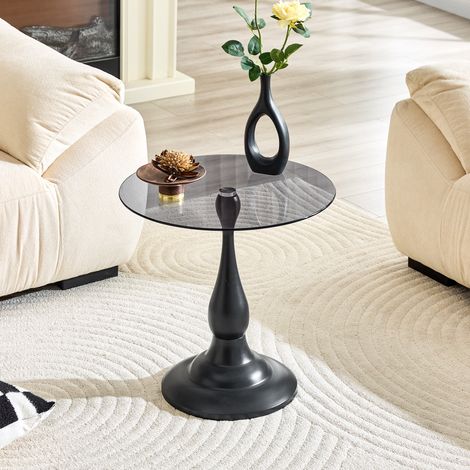Tisch aus Glas und Metall in Schwarz, rund, 50 cm Durchmesser, 51,5 cm hoch