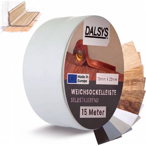 Dalsys Weichsockelleiste selbstklebend Klebeleiste, Abschlussleiste für Fugen in Wohnbereich, Küche, Bad, aus PVC Kunststoff - Grau 15m