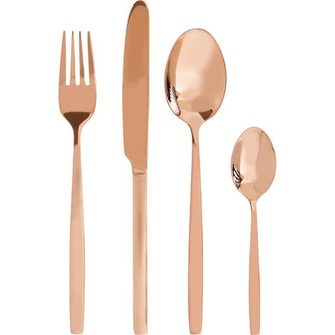 Premier Housewares Cutlery Sets 16 Piece Knife And Fork Set Rose Gold Finish Kitchen Spoons Cutlery Scratch / Rust Resistant Stainless Steel Knives And Forks Set 26 x 4 x 27