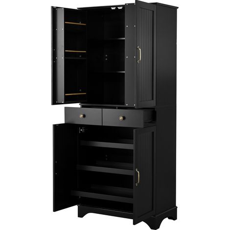 Armario alto de almacenamiento con estantes ajustables y 2 cajones MDF negro HOMVRA (1/5)
