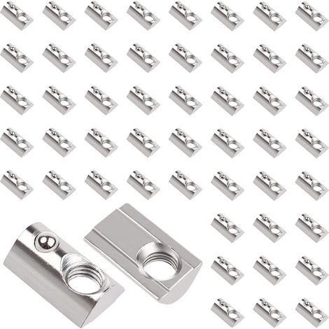 50 Pièces Écrous Coulissants avec Bille Rainure 6, série 20, filetage M5 avec Bille Ressort Centrage Bille Entretoise en acier au carbone en T pour fente d'extrusion de profilé en aluminium (1/5)