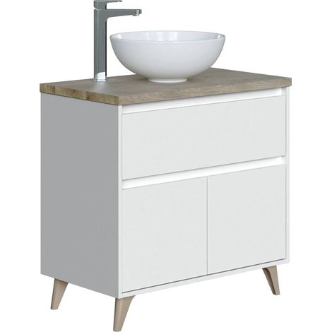Dmora - Unterbau-Waschtisch Dalibon, Badezimmerschrank mit 2 Türen und 1 Schublade, Unterschrank, Waschbecken nicht enthalten, 78,5x46h80 cm, Weiß und Ulme (1/4)