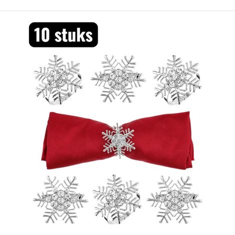 Set of 10 silver zinc alloy napkin rings with snowflake design for wedding, hotel and home table decoration (1/5)