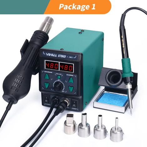 Station à air chaud numérique – température réglable 200°C-480°C – équipement de réparation pour soudure BGA, SMD et DIY (8786D-I colis 1)