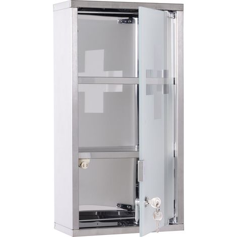 Armadietto dei medicinali da parete 25 x 12 x 48 cm chiudibile a chiave con 2 chiavi igienico moderno lineare in acciaio inossidabile argento 210000078
