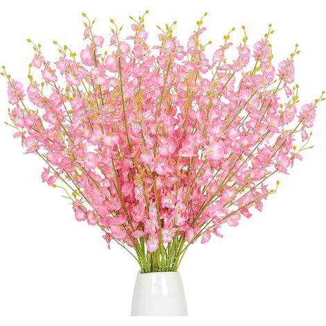 Lot de 12 orchidées artificielles en soie à longues tiges, idéales pour la décoration intérieure et extérieure, que ce soit pour un mariage, un bureau ou toute autre fête. (1/5)