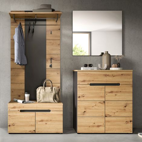 Ensemble meuble d'entré de 4 éléments décor naturel - KANUT