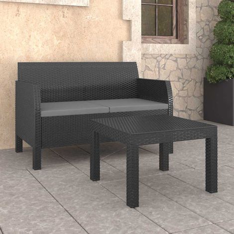 Salon de jardin 2 pcs Ensemble Table et Chaise de Jardin - avec coussins PP Rotin Anthracite BV626176 - BonneVie (1/5)
