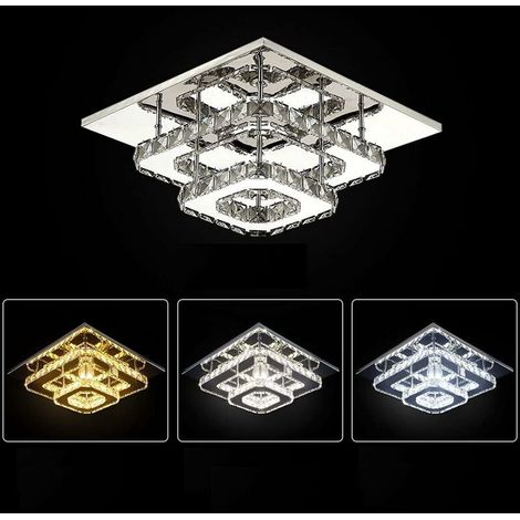 Crystal LED Ceiling Light, Crystal Ceiling Lamp Stainless Steel K9 Modern Flush Mount Light Fixture Square Chandelier Ceiling Lamp for Dining Room Living Room Bedroom (Multicolor) 303015cm (1/4)