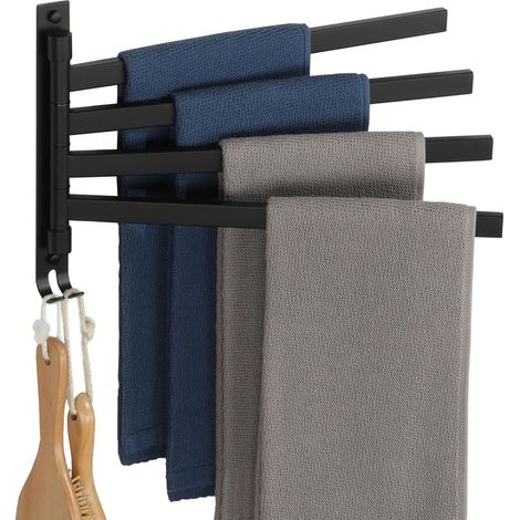 CYRILL –Porte Serviette avec 4 Barres 180° Rotatives, Support Sèche-Serviettes Mural en Acier Inoxydable SUS304, Idéal pour Salle de Bain et Cuisine, Noir Mat Montage par Vis, EGKN2520HD-4-B (1/5)