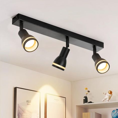 ZMH Spot de Plafond LED 3 Ampoules Noir Salon Plafonnier Spot Orientable GU10 Spot Plafonnier Moderne Plafonnier Spot pour Cuisine, Chambre, Couloir, sans Ampoule (1/5)