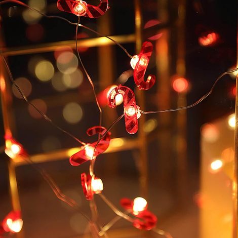 Guirlande lumineuse à piles - 2 m - 20 candy cane - Décoration de Noël - Blanc chaud - Éclairage extérieur - Pour fête, Noël, balcon (1/5)