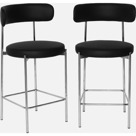 Set di 2 sgabelli da bar vintage in acciaio cromato e similpelle, 67cm (1/5)