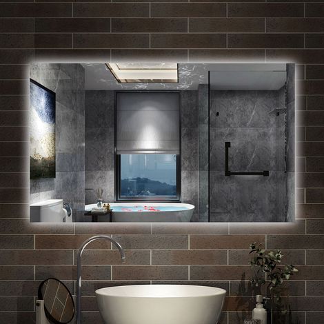 Specchio bagno Rettangolare 100x60 cm con led + Bordo non sabbiato + IP44 (1/4)
