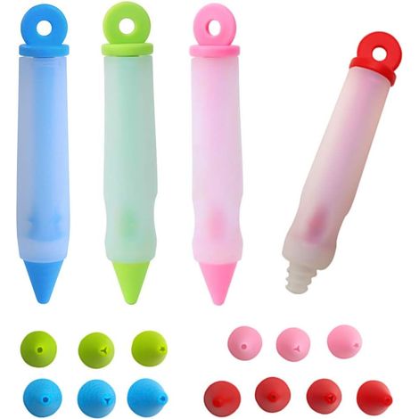 Stylo à Ecrire en SiliCône Crème, Seringue Décorative en SiliCône, Stylo en SiliCône pour Ecrire des Chocolat/Crème/Confiture, Stylo Patisserie Adapté à L'écriture ou à la Décoration (4 Pcs)-Fei Yu (1/5)